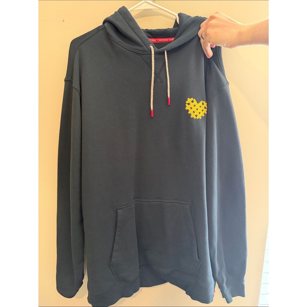 Black Hoodie with Yellow Waffle Heart Embroidery - Original Chick-fil-a